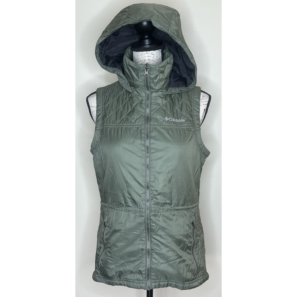 Columbia Vest Cinch Waist Hooded‎ Lined Women's Medium Army Green